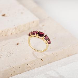 Red <b>Garnet</b> Gemstone <b>Ring</b> Round Cut 5 Stone Band With 18K Solid Gold For Women's Party Jewelry Her - Product Image 4