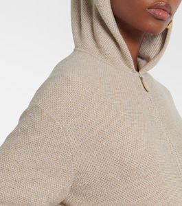 Sudadera con Capucha Beige para Mujer, con Cierre, Manga Larga, Tejida, Casual, de Color Sólido, de Algodón, para Otoño - Product Image 5