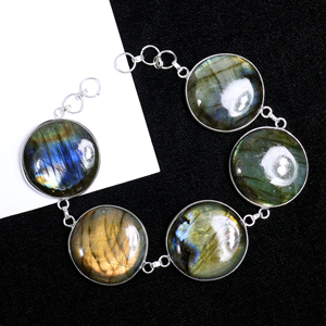 Wholesale Handmade 925 Sterling Silver Plated Natural Labradorite Gemstone Multi-<b>Stone</b> Round Link <b>Bracelet</b> Opaque <b>Stone</b> Jewelry - Product Image 6