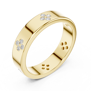 Anillo de Boda de Oro Amarillo con Diamantes Florales Cultivados en Laboratorio para Mujer |   Anillo de Aniversario Apilable Moderno con Diseño Floral - Product Image 4