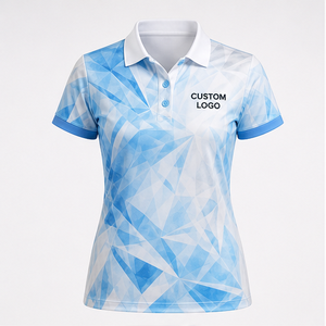 Polo à manches courtes pour femme, bleu ciel, motif géométrique, logo personnalisé, séchage rapide, sublimation, vêtements de sport pour le golf - Product Image 1