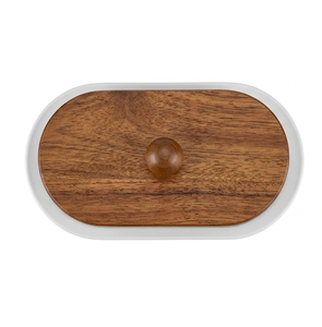 Mantequillera de Esmalte Blanco con Tapa de Madera de Acacia, Contenedor Grande para Mantequilla, Caja de Almacenamiento para Cocina Estilo Rústico - Product Image 5