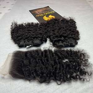 Mèches brésiliennes bouclées avec fermeture, qualité 10A, 100% cheveux humains vierges avec Lace Frontal, vente en gros - Product Image 5