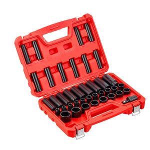 Set di chiavi a bussola a impatto da 39 pezzi, attacco da 1/2 pollice, metrico 9-30 mm, in acciaio Cr-V, esagonali profonde e basse, con misura da 18 mm, alta durabilità - Product Image 1