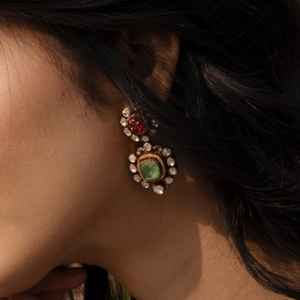 Floral CZ Stud Earrings With <b>Pearl</b> Accent In Gold Finish Elegant Indian Festive <b>Jewelry</b> Earrings <b>Set</b> 925 Sterling Silver - Product Image 1