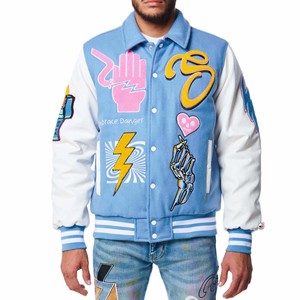 Veste de sport de haute qualité pour homme, bleu clair, avec des motifs brodés, style streetwear, col rabattu, coupe régulière - Product Image 1