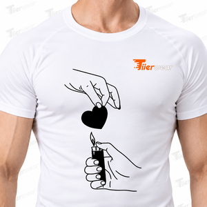 เสื้อยืดแขนสั้นสีขาวสำหรับผู้ชายรุ่นล่าสุด พิมพ์ลายหัวใจและไฟแช็ก ทรงเข้ารูป สไตล์ลำลอง คอกลม ผ้าเจอร์ซีย์คอตตอน - Product Image 5