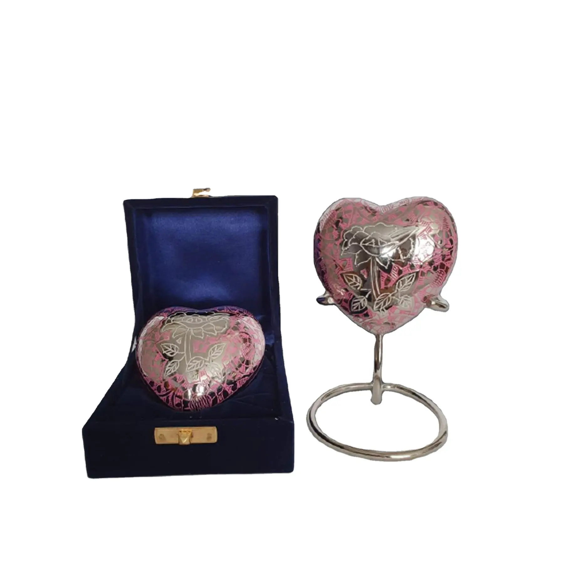 Ravishing Brass Heart on Stand with Hand Carved Rose Designer Cremation Urn