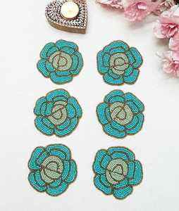 ALI FASHION ART Handmade Beaded Flower Coaster 1 Luxury Style Reusable Eco-Friendly Portable Washable <b>Bar</b> <b>Mats</b> White Gold Mosaic - Product Image 3