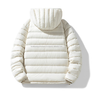 <b>White</b> Hooded <b>Puffer</b> <b>Jacket</b> Winter Casual Zipper Closure Print/Color Blocking Windproof Eco-Friendly Thick Polyester Filling - Product Image 2