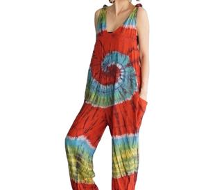 Gran oferta, mono Floral Tie-Dye con bolsillos, pantalones de pierna ancha holgados elegantes informales para mujer, ropa de playa - Product Image 1