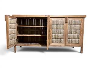 Cabinet <b>Sideboard</b> Unfinished Solid Teak Wood Rustic Modern Outdoor Living Room Handmade 4-Compartment Shutter <b>Storage</b> Furniture - Product Image 6