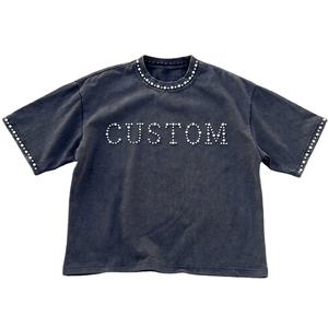 High Quality Studded Washed Oversized T Shirt Premium Cotton Custom Logo Streetwear Tee for Men - Product Image 1