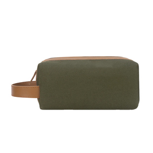 Canvas Toiletry Bag <b>Medium</b> Size Zipper Closure Soft Handle Olive Green Minimalist Style - Product Image 1