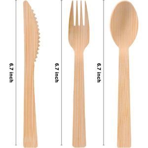 Set di posate in bambù pre-rollate compostabili da 50 pezzi, kit monouso per feste con 50 forchette, 50 coltelli, 50 cucchiai e 50 tovaglioli - Product Image 3