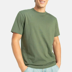 T-shirt pour homme à manches courtes vert olive, col rond, coupe classique, jersey décontracté, 100% coton, couleur unie, design simple - Product Image 1