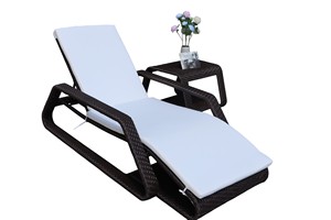 Modern Outdoor Sun Lounger with <b>White</b> <b>Cushion</b> PE Rattan Reclining Chair with Side Table UV Resistant Patio Furniture - Product Image 2