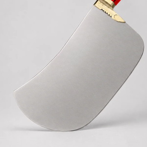 Couteau à viande robuste en argent avec manche rouge, embout doré, lame large et courbée pour boucher, cuisine, découpe et hachage de viande XL - Product Image 4