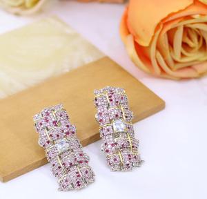 Pendientes de botón de latón chapado en oro de primera calidad con circonita cúbica para mujer, ideales para fiestas nocturnas, con brillos deslumbrantes. - Product Image 6