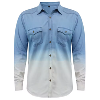 Chemise en jean dégradé vertical 100 % coton élégante pour homme, bleu délavé, manches longues, respirante