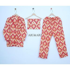 Conjunto de Pijama de Algodón con Diseño Floral Paisley, Estampado a Mano, Ropa de Dormir Ligera para Mujer, Conjunto de Verano para Descansar - Product Image 6