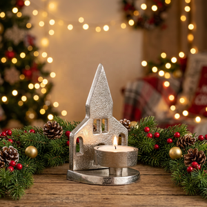 Sculpture d'accent de maison moderne en aluminium fait à la main, porte-bougie chauffe-plat pour la décoration de la maison pendant les fêtes de Noël, idée cadeau - Product Image 1