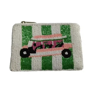 Mini Handmade Seed Bead Coin Purse with Intricate Floral Embroidery <b>Square</b> Shape Lightweight and Custom - Product Image 1