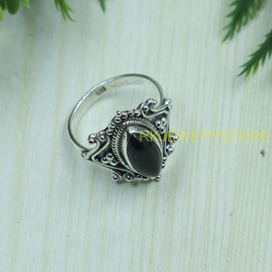 Natural Black Onyx <b>Ring</b> 925 Sterling <b>Silver</b> Handmade <b>Statement</b> Vintage <b>Ring</b> Boho Tribal Gothic Jewelry Women Men Gift for Unisex - Product Image 2