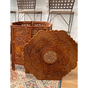 Socle pour plantes en teck artisanal avec incrustation géométrique en mosaïque, vente en gros - Product Image 2
