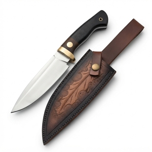 Cuchillo de caza de hoja fija de acero inoxidable con mango negro, espaciador de palisandro, bolster de latón, punta de gota, para desollar, EDC, para campamento, directo de fábrica - Product Image 1