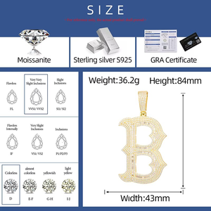 Pendentif personnalisé avec initiale B, pendentif en moissanite couleur D VVS, pendentif personnalisé lettre B, bijoux en moissanite - Product Image 5