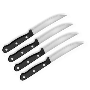 Ensemble de 4 couteaux à steak de qualité supérieure avec des lames courbes en acier inoxydable tranchantes et des manches à triple rivets noirs pour la restauration - Product Image 2