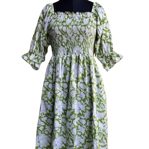 Vestido Maxi bohemio vestido de algodón floral vestido estampado bloque de mano verde - Product Image 1