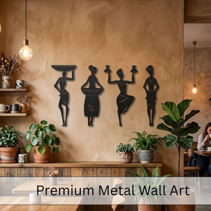 AUROMIN L'art de l'ingéniosité : Décoration murale en bois pour femmes tribales, 4 pièces |   Décoration murale élégante en bois de pin pour salon et salle à manger - Product Image 4