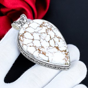 Colgante de Plata de Ley 925 con Jaspe Caballo Salvaje Blanco, Hecho a Mano, con Piedras Preciosas, Joyería Artesanal Boho, Regalo para Mujer - Product Image 2