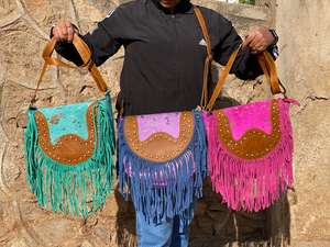 New Western Style Suede Metallic Fur Fringe Handbag Stylish Women Purple Color Fringe Bags High Quality Women Purse - Product Image 3