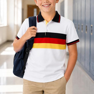 Chemises polo décontractées respirantes pour garçons, manches courtes, uniformes scolaires, chemises à blocs de couleur, mélange coton/polyester, col classique, 5-14 ans - Product Image 2