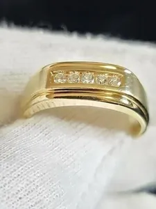 Moissanite Sterling <b>Silver</b> Vintage Engagement Mens <b>Ring</b> Gold Plated Claw Set Stones Classic Luxury Jewelry - Product Image 4