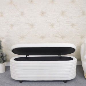 Panca Moderna Bianca in Velluto Imbottita con Contenitore, Sgabello da Fondo Letto per Camera da Letto, Soggiorno e Ingresso - Product Image 2