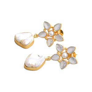 Pendientes de Racimo de Latón Premium, Chapados en Oro, con Perlas, Hechos a Mano, Textura de Latón Mate Semipreciosa, Sin Níquel, Duraderos y de Primera Calidad - Product Image 2