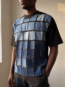 Custom Men's Regular Fit <b>Patchwork</b> T-<b>Shirt</b> Knitted Applique Short Sleeve Crew Neck Breathable Eco-Friendly Streetwear Fashion - Product Image 6