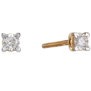 Boucles d'oreilles en or jaune 14 carats avec diamants ronds taille brillant cultivés en laboratoire, bijoux élégants de créateur pour femmes - Product Image 1
