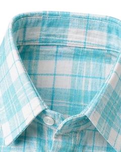 Camisa casual a cuadros azul cielo y blanco para hombre, corte ajustado, manga larga, con botones, de algodón ligero, estilo veraniego. - Product Image 6
