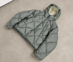 Unisex Premium Diamond Quilted Hooded Puffer Jacket with <b>Pet</b> <b>Carrier</b> Pocket | Oversized Winter Streetwear Coat | Sage Green - Product Image 3