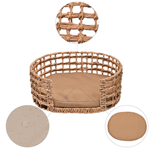 Lit pour animaux de compagnie portable Artex Hai Nam, tissé à la main, écologique, en jacinthe d'eau, imprimé animal, avec coussin amovible et lavable, rembourrage en coton. - Product Image 5