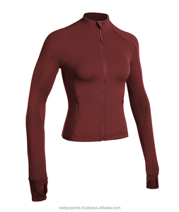 Women Gym Shirt Cropped Slim Fit Workout T Shirt Weightless Track Athletic Shirt Full Zip Jacket with Thumb Holes - Product Image 5