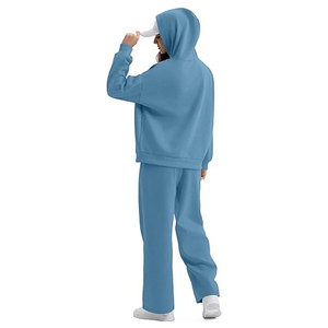 ชุดเซ็ต 2 ชิ้นสำหรับผู้หญิง เสื้อฮู้ดดี้โอเวอร์ไซส์และกางเกงวอร์มขายาว ชุดวอร์มมีกระเป๋า ชุดลำลอง - Product Image 5