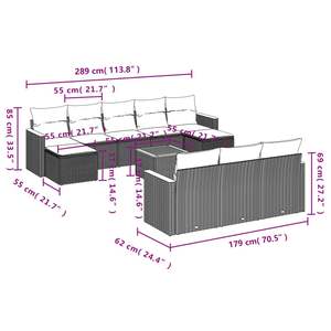 Juego de Sofás de Patio de 11 Piezas en Poliratán Negro con Cojines, Muebles Elegantes para Exteriores - Product Image 3