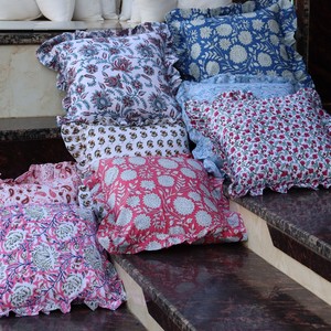 Funda de Cojín con Volantes Florales, Cuadrada, Estampada, Estilo Bohemio, Decoración del Hogar, Funda de Almohada 100% Algodón Hecha a Mano - Product Image 1