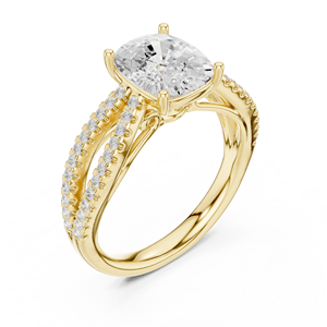 Anillo de Compromiso con Halo de Diamantes Cultivados en Laboratorio, Corte Ovalado, Oro Amarillo, con Banda Pavé, Joyería de Boda para Mujer - Product Image 2